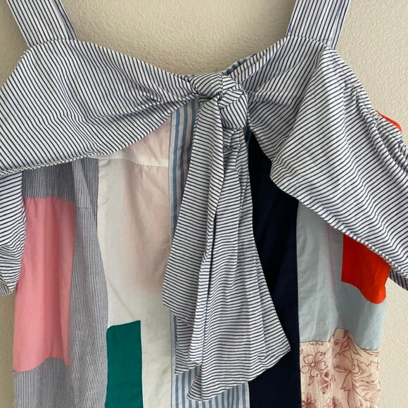 ANTHROPOLOGIE Maeve Striped/Patchwork Off-the-Shoulder Cotton Top: NWOT! Size 6 - Picture 2 of 6